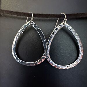 Silver Hammered Teardrop Hoop Earrings